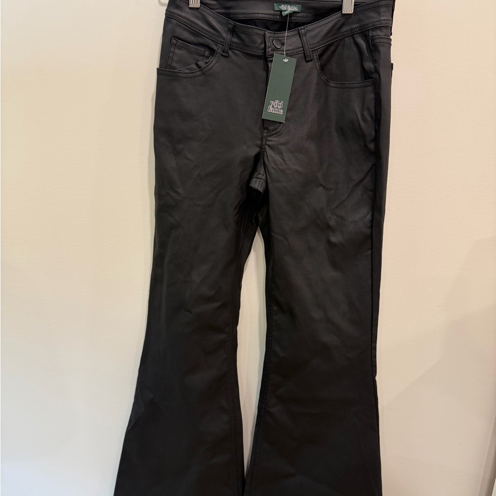 Black Wild Fable Faux Leather Twill Flare Pants by Wild Fable- Small NWT